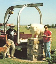 Pete and Barbara with the buffalo sculpture